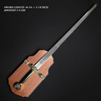 Decorative Excalibur Medieval sword on wooden plaque with detailed hilt and long steel blade