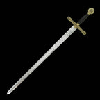 Decorative Excalibur Medieval sword with detailed gold crossguard and black handle by Knight Collections