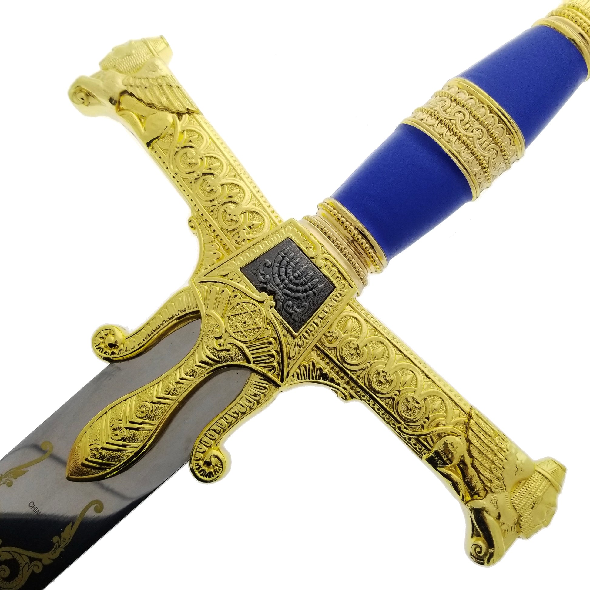 Decorative King Solomon medieval sword with intricate gold hilt and blue grip by Knight Collections