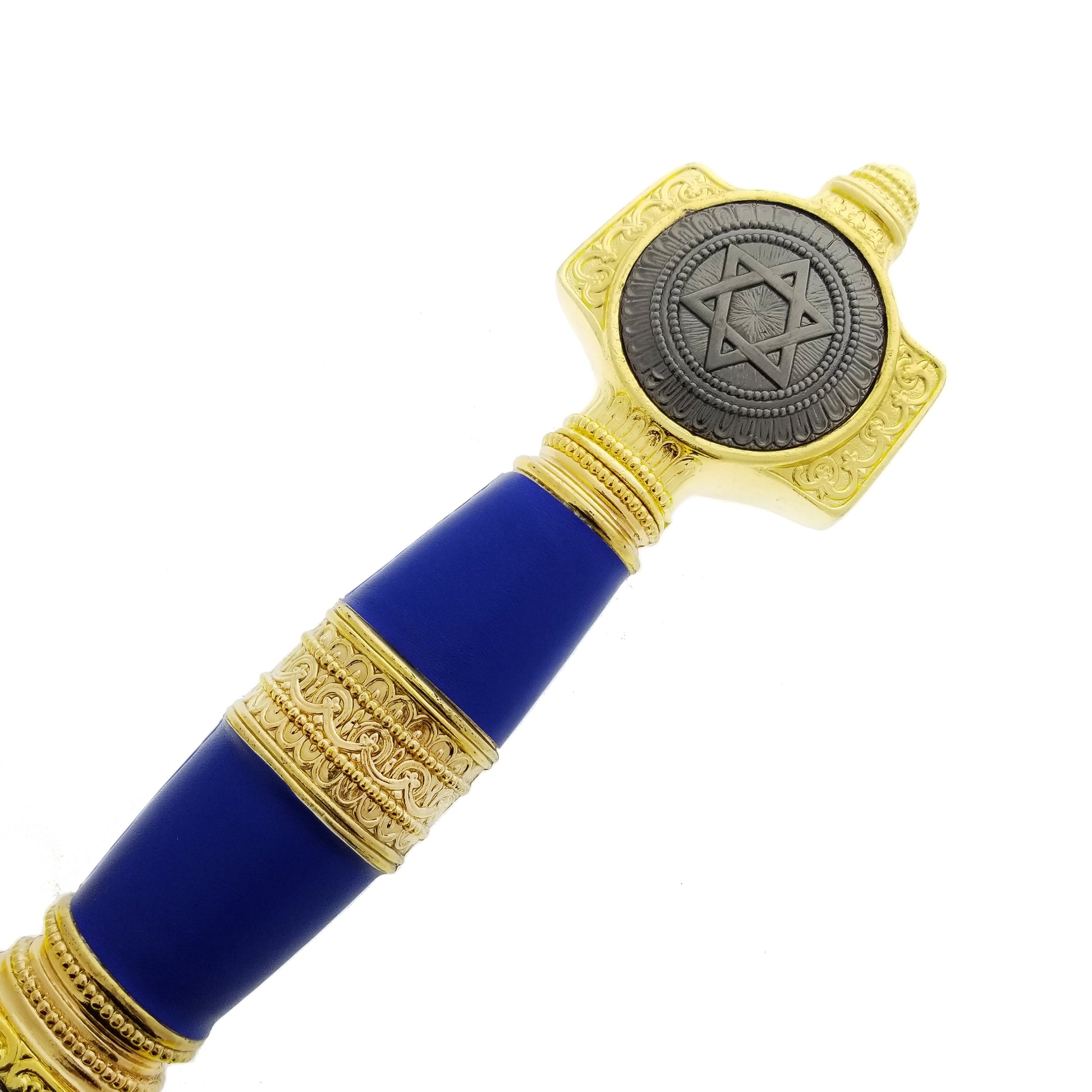 Decorative King Solomon medieval sword handle with blue grip and gold detailing by Knight Collections