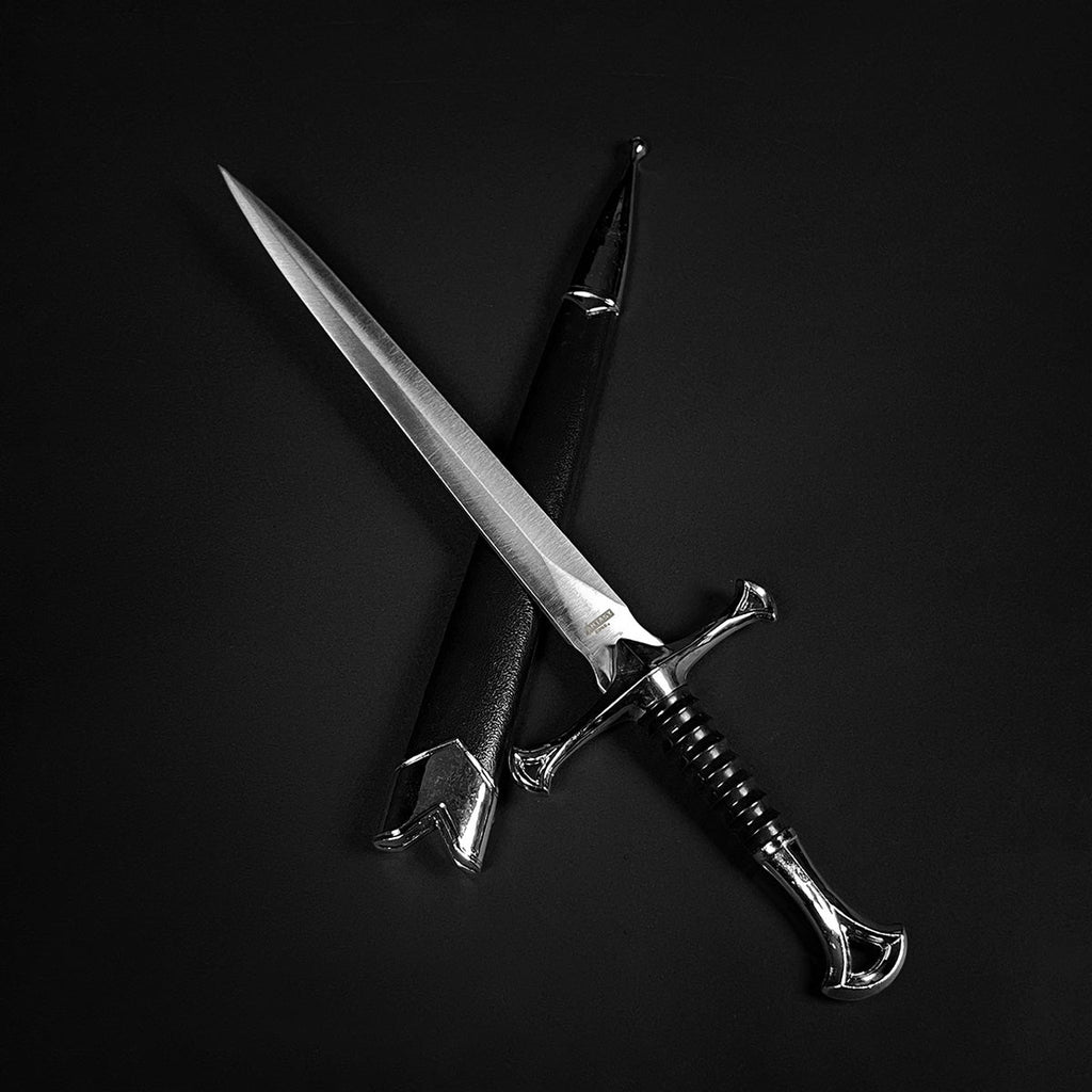 Anduril Dagger with a sleek design and leather-wrapped handle, including a stylish sheath