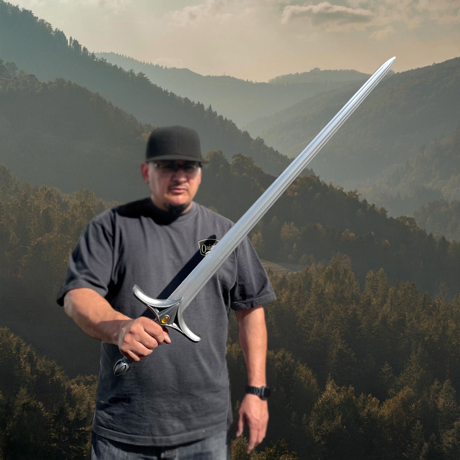 Knight's Collection Fantasy Foam Power Sword held by a person against a mountainous landscape