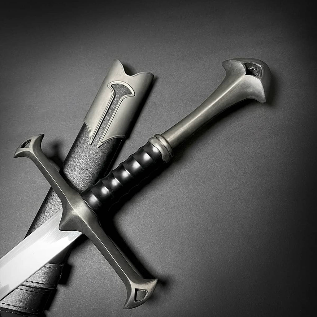 Knight Collections hand-forged battle-ready medieval sword with detailed guard and black leather sheath