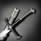 Knight Collections hand-forged battle-ready medieval sword with detailed guard and black leather sheath