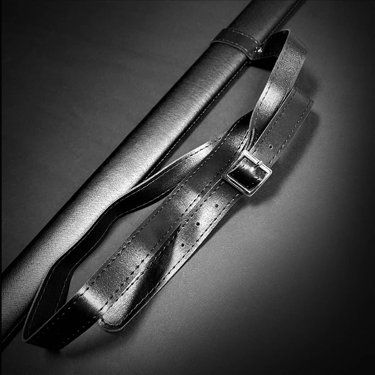 Black leather scabbard and adjustable belt for hand-forged battle-ready medieval sword by Knight Collections