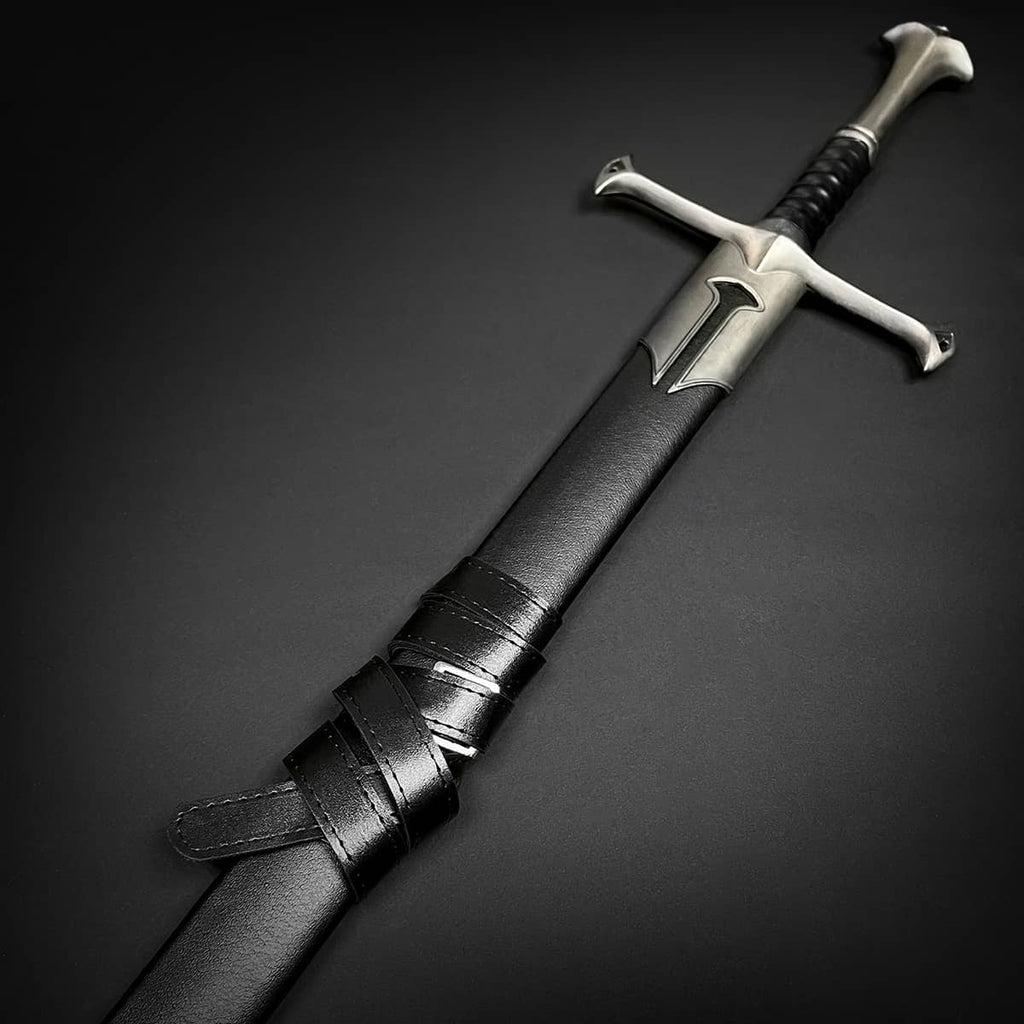 Knight Collections hand-forged battle-ready medieval sword with detailed crossguard and leather sheath