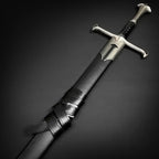 Knight Collections hand-forged battle-ready medieval sword with detailed crossguard and leather sheath