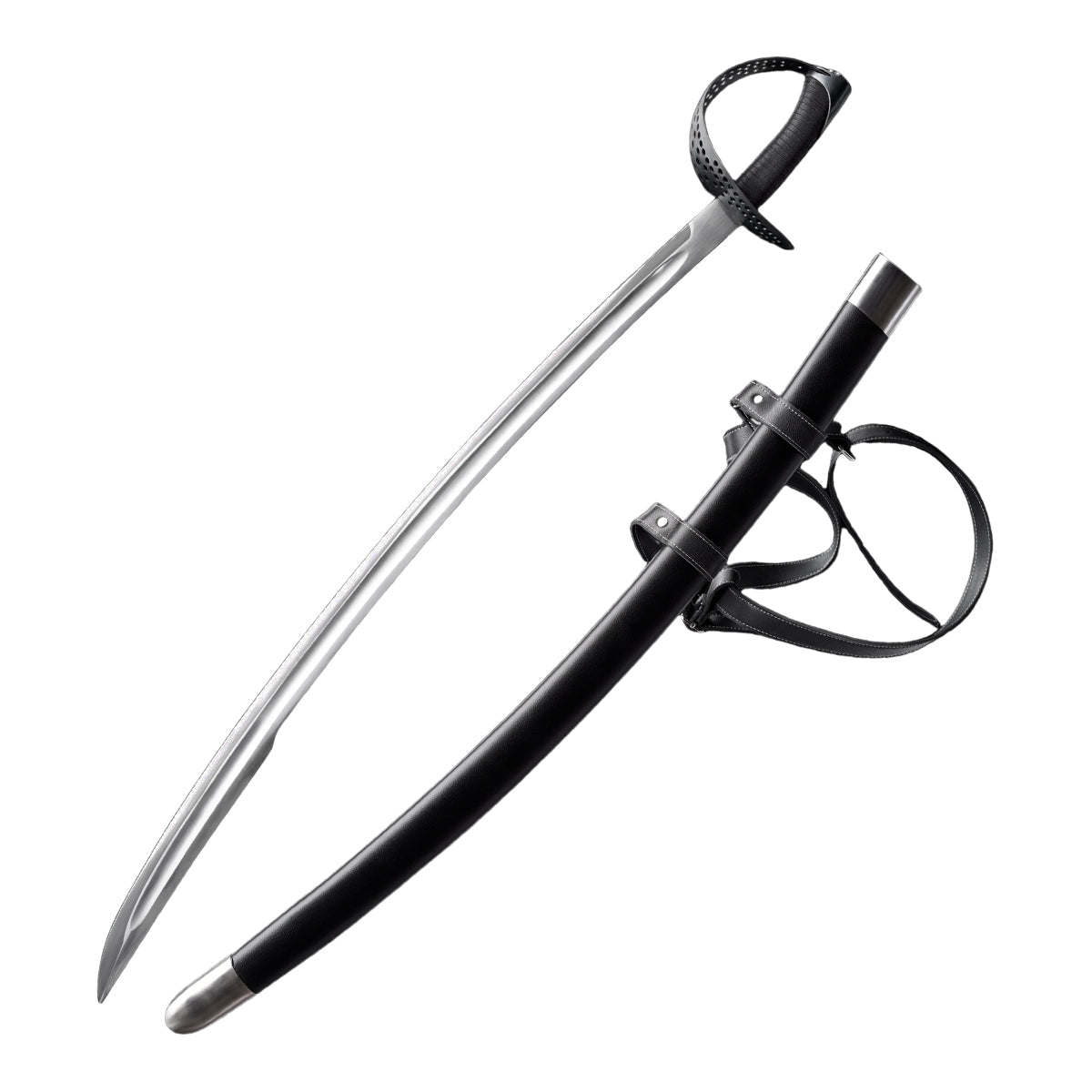 Hand-Forged Cutlass Full-Tang 1060 Carbon Steel Sword with Black Handle and Sheath from Knight's Collection