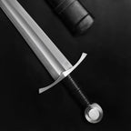 Knights Collection hand-forged damascus medieval sword with double fuller leather wrapped grip and steel crossguard