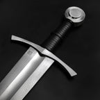 Knights Collection hand-forged damascus medieval sword with Damascus pattern double fuller leather wrapped grip steel pommel