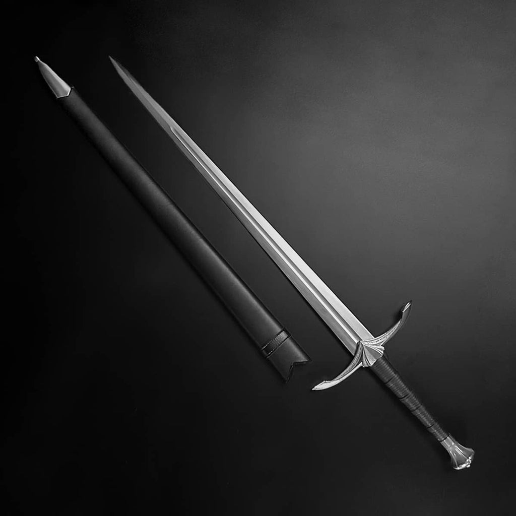 Hand-forged medieval knight sword with detailed hilt and scabbard for collectors and enthusiasts