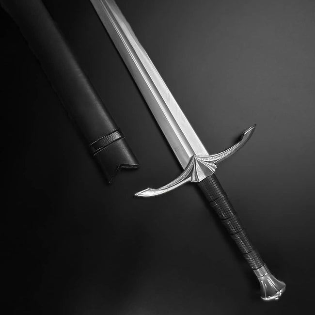 Oathrender hand forged medieval knight sword with black scabbard
