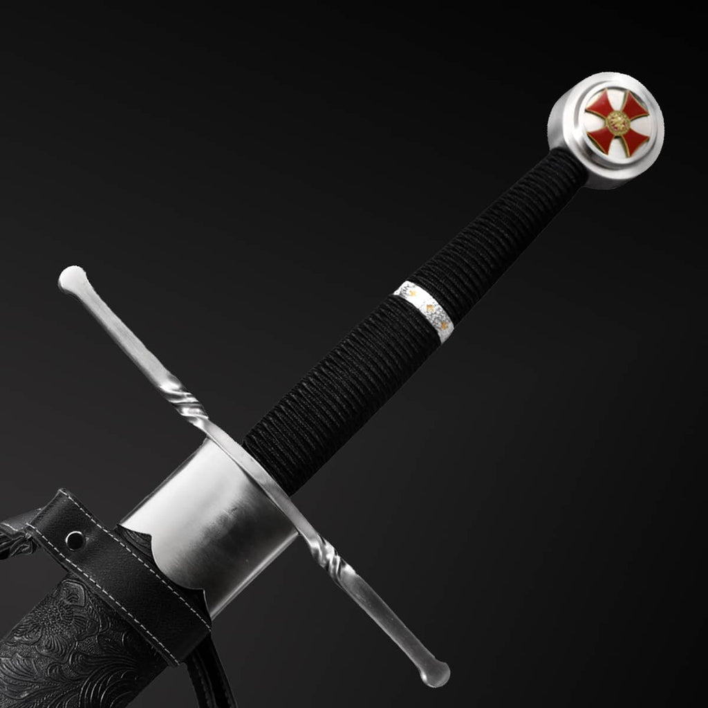 Hand-Forged Medieval Sword with Intricate Handle and Knight's Cross Guard for Collectors