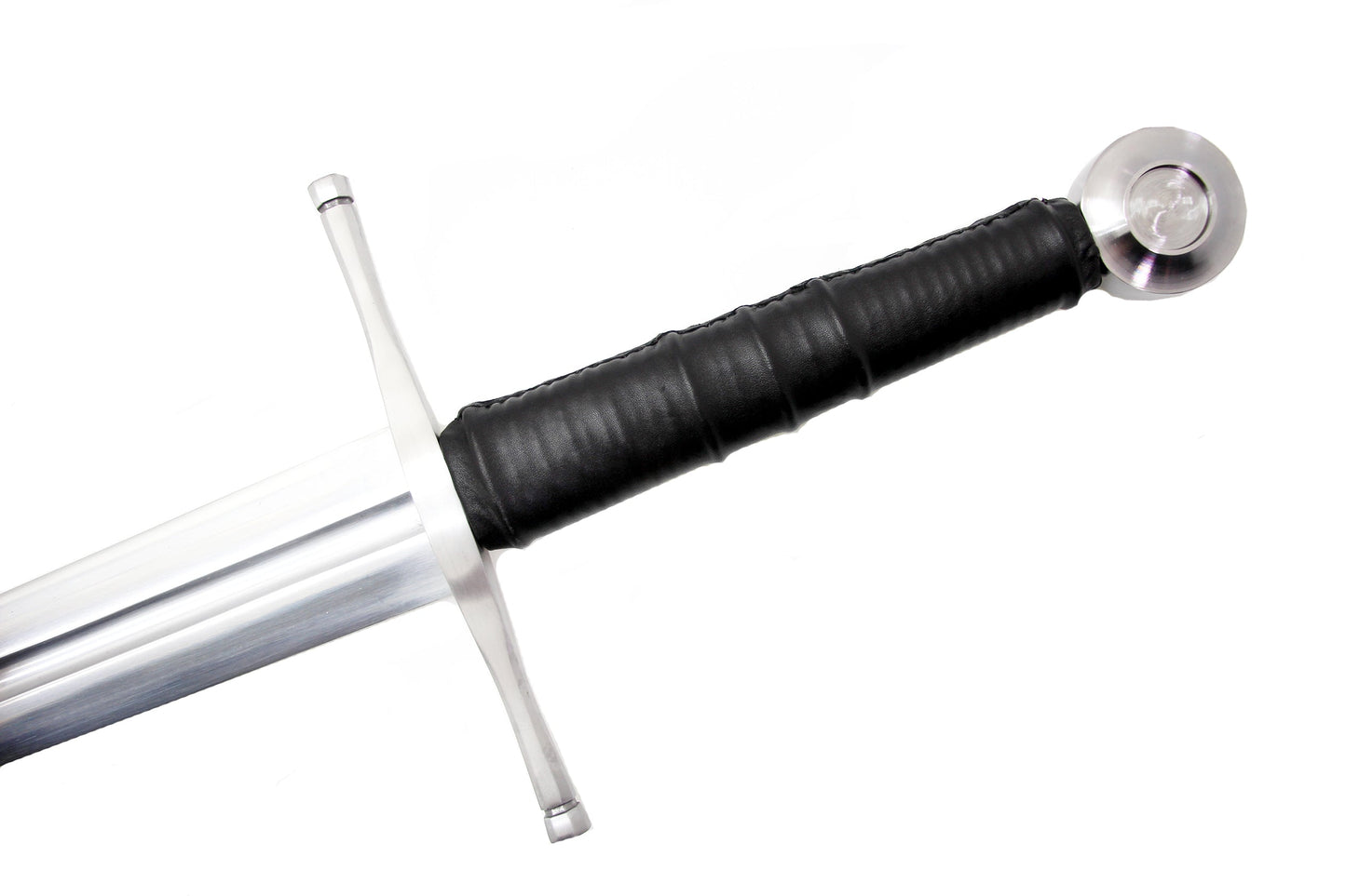Knights Collection hand-forged medieval sword with polished blade and black leather wrapped handle