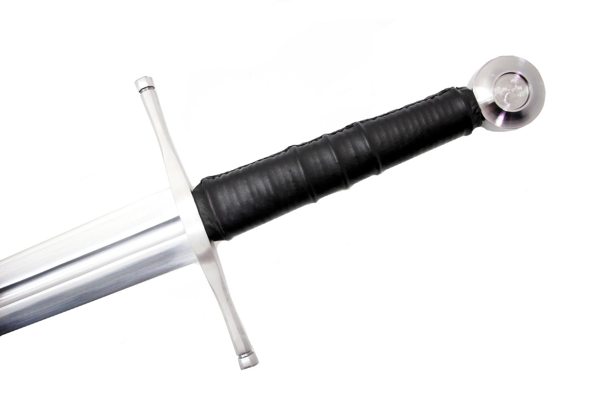 Knights Collection hand-forged medieval sword with polished blade and black leather wrapped handle