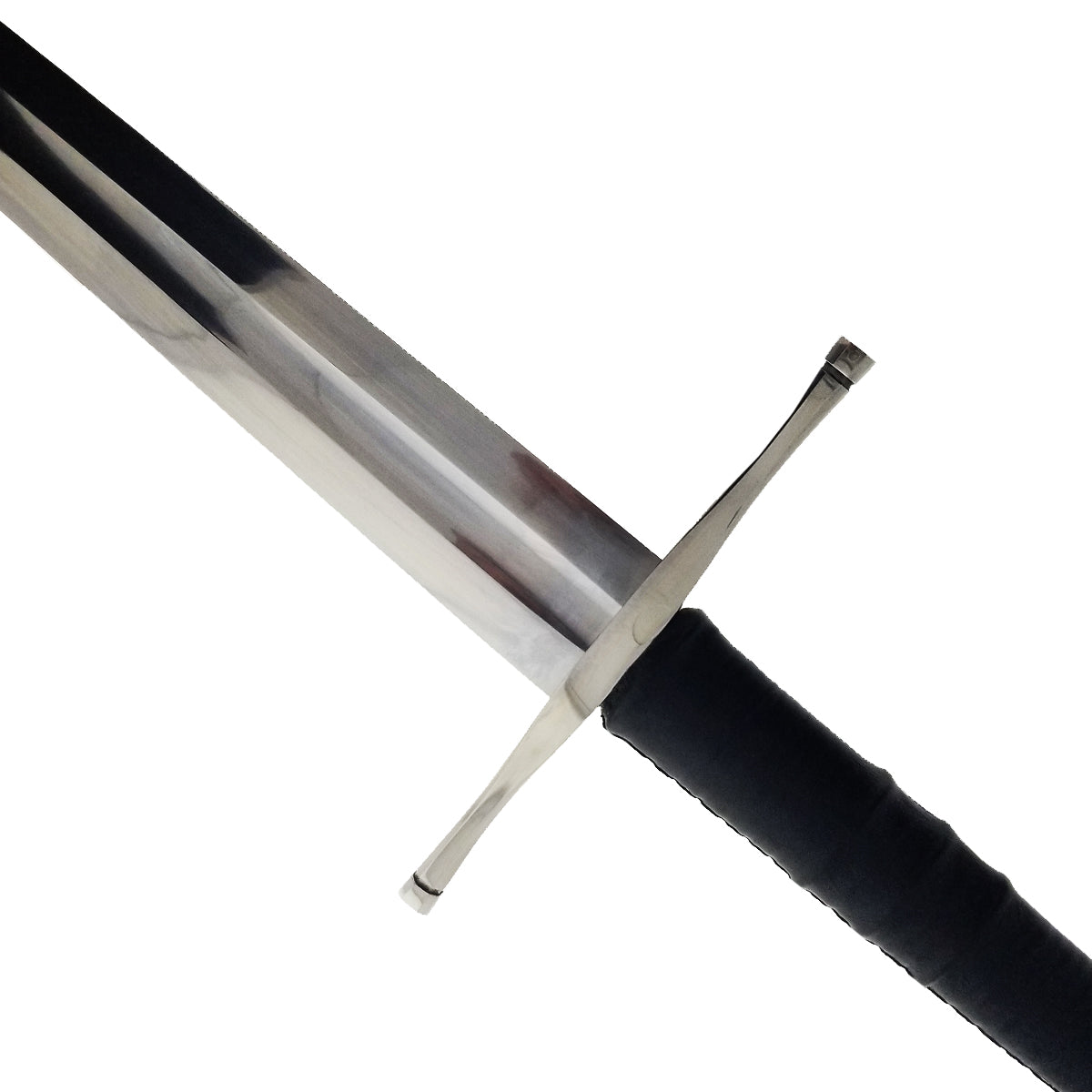 Knights Collection hand-forged medieval sword with polished steel blade and black leather wrapped handle