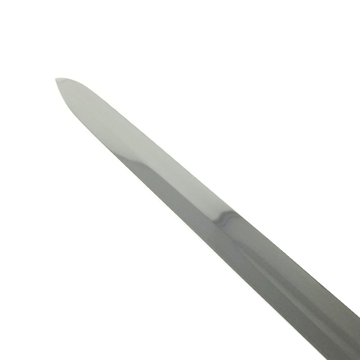 Close-up of a shiny hand-forged medieval sword blade from Knights Collection with a sharp pointed tip