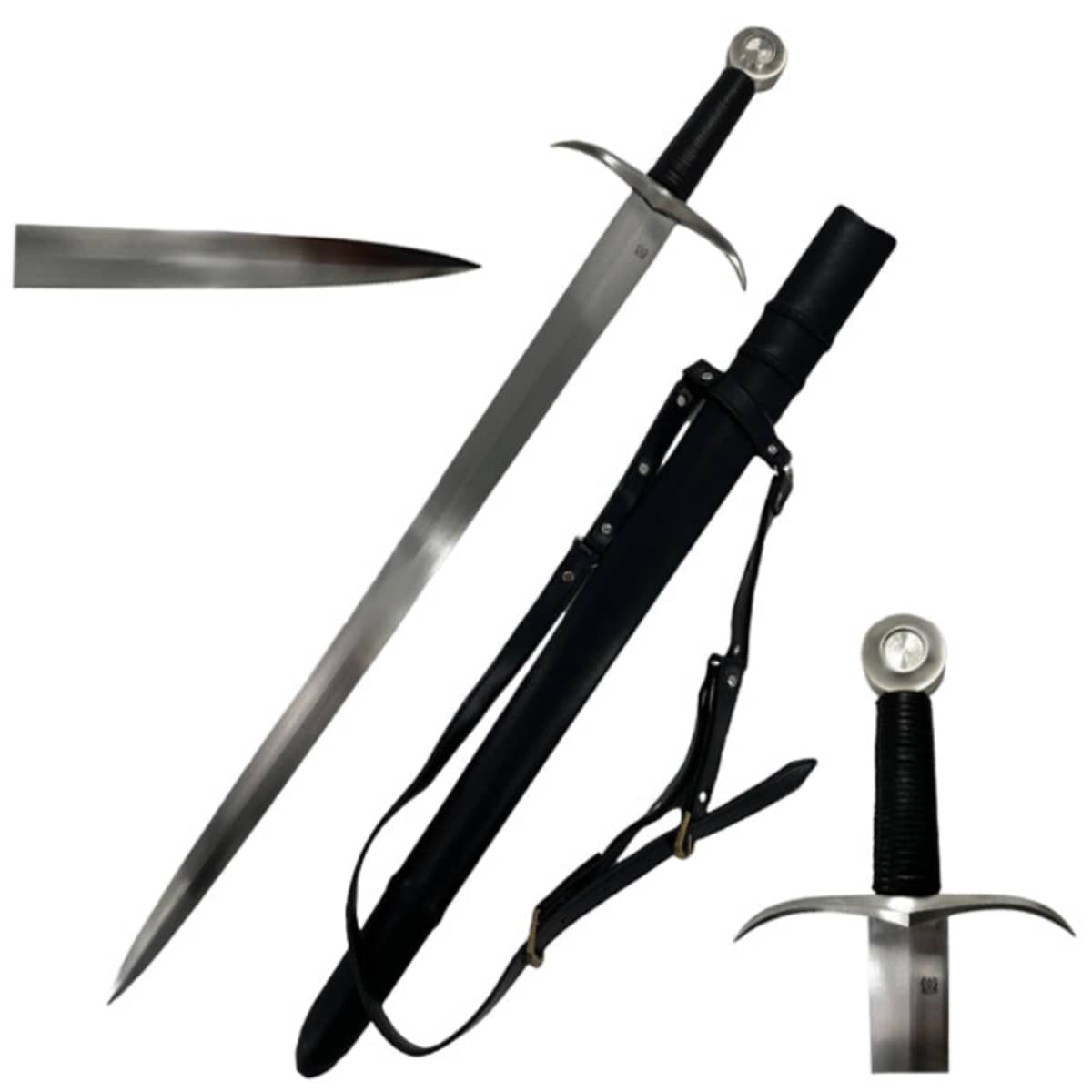 Knights Collection hand-forged medieval sword with steel blade and black leather sheath