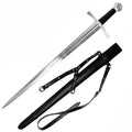Knights Collection hand forged medieval sword with polished blade and black leather scabbard with straps