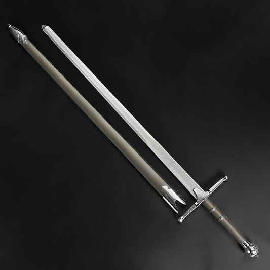 Knights Collection William Wallace sword replica polished steel longsword with scabbard and leather wrapped grip