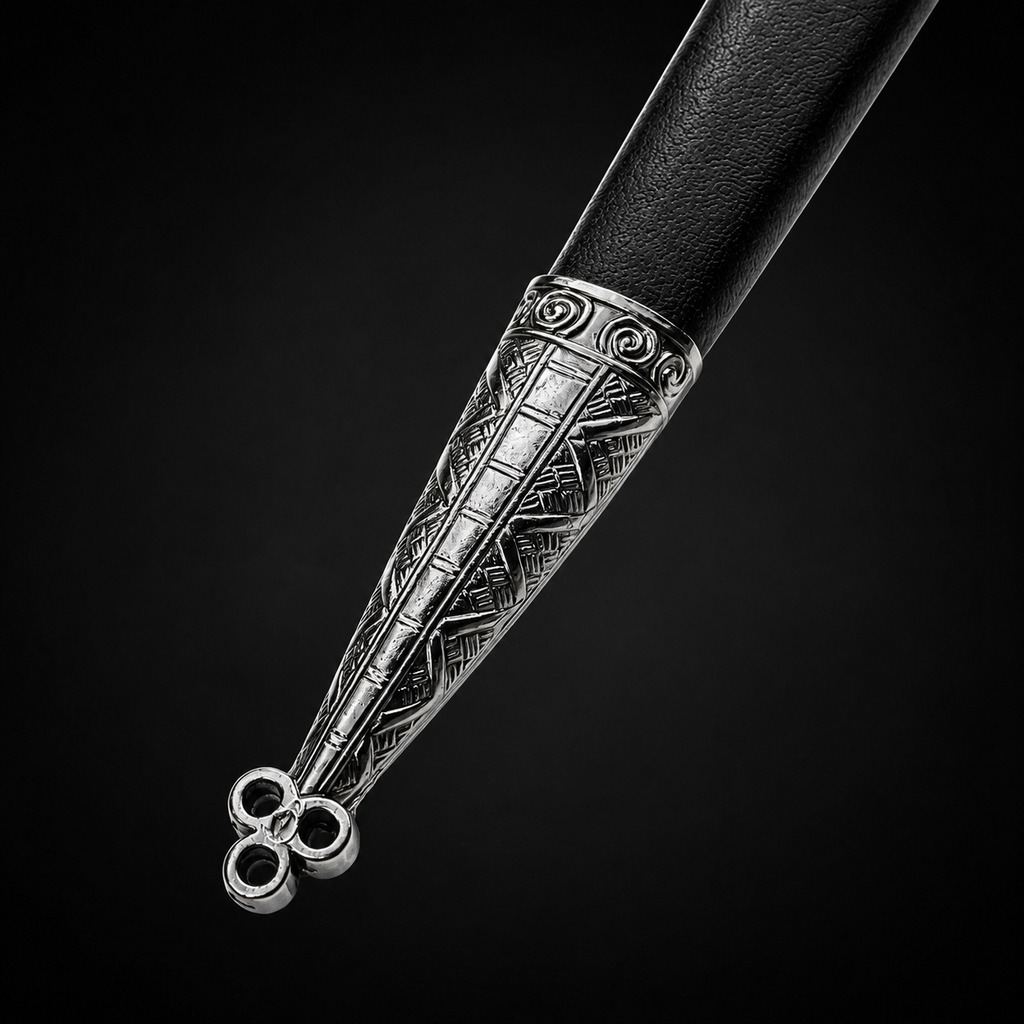 Ornate silver dagger scabbard metal tip | Knight's Collection