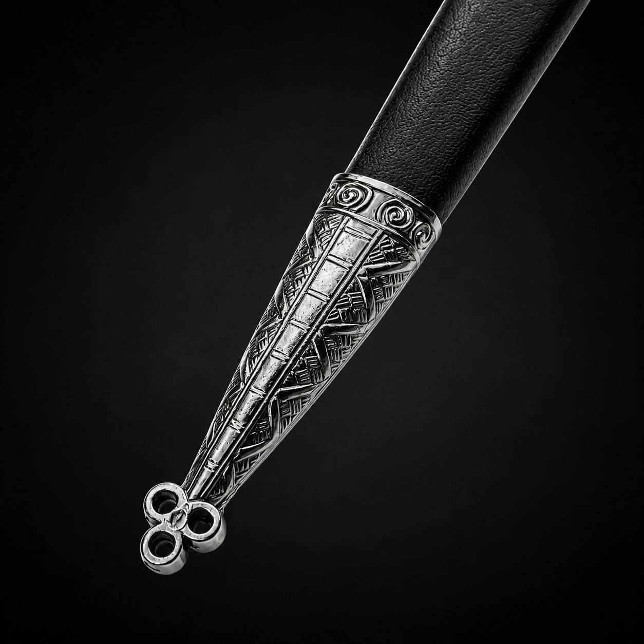 Ornate silver dagger scabbard metal tip | Knight's Collection