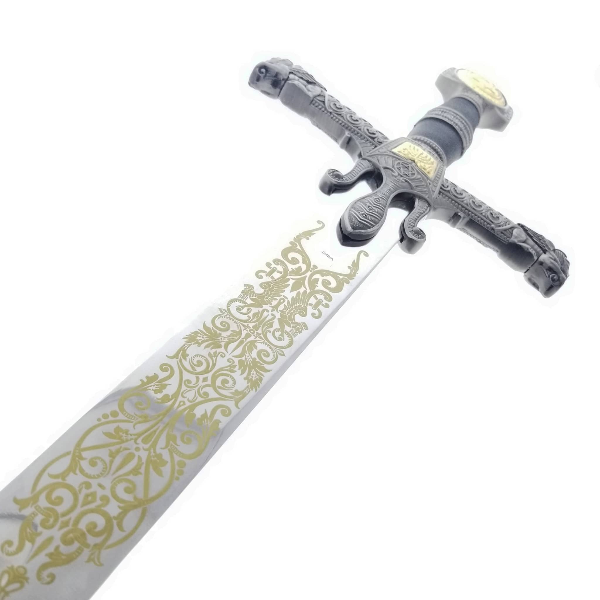 King Solomon Display Medieval Sword with ornate gold detailing and black decorative hilt from Knight Collections