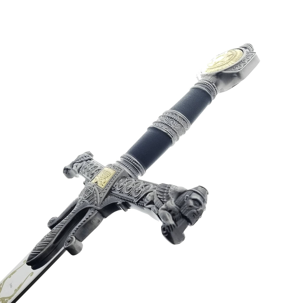 King Solomon Display Medieval Sword with detailed engraved hilt and black grip by Knight Collections