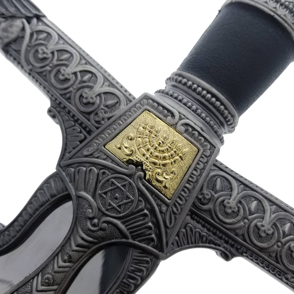 King Solomon Display Medieval Sword close-up showing detailed black and gold decorative hilt by Knight Collections