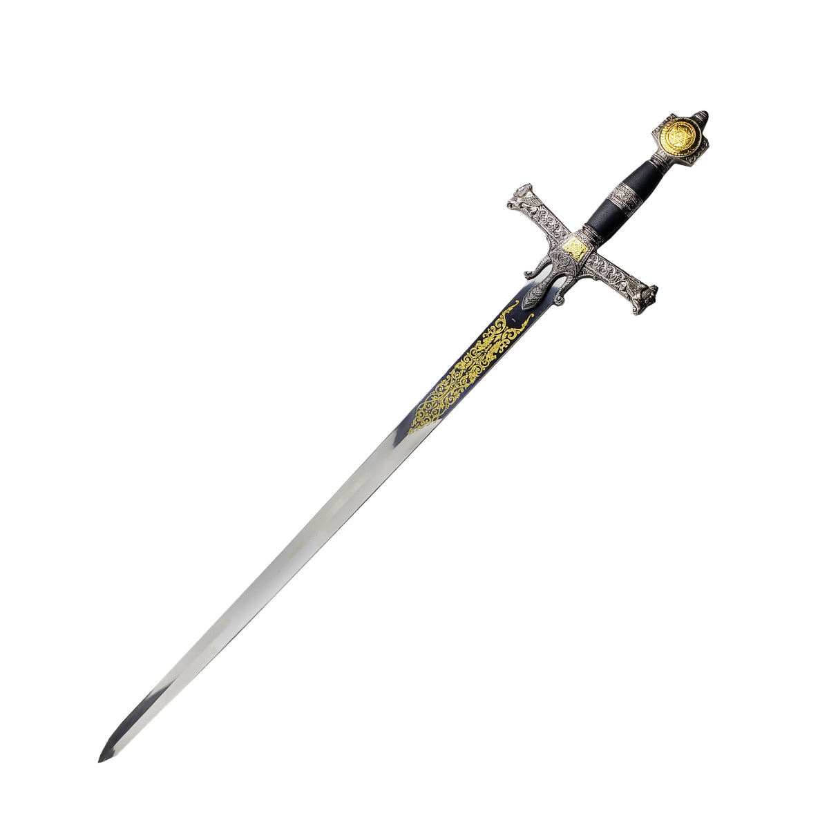 King Solomon Display Medieval Sword with ornate gold and silver detailing from Knight Collections