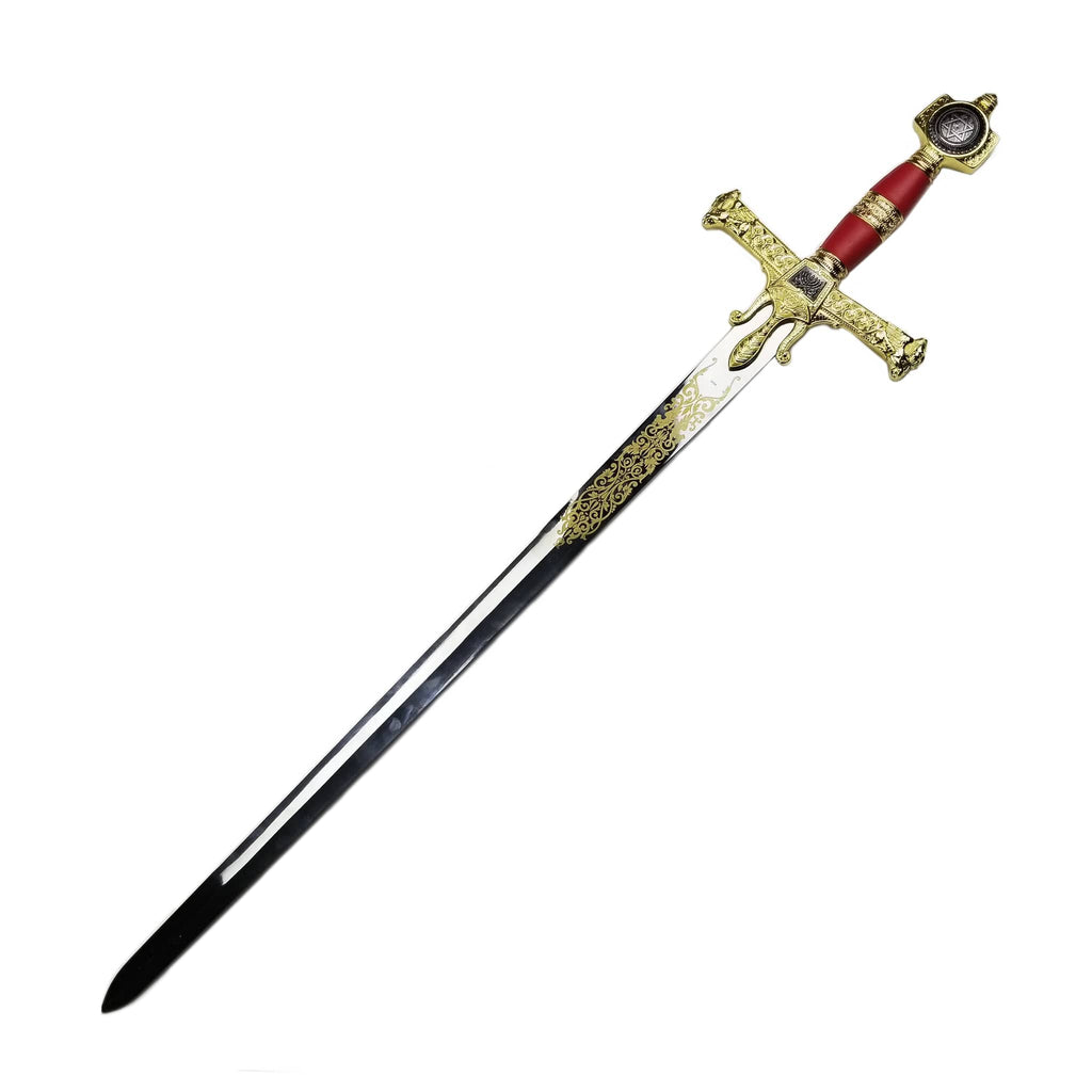 49" Red King Solomon Sword with ornate gold detailing and decorative red handle from Knight Collections