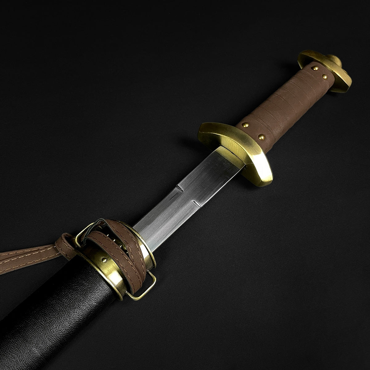 Knights Collection Godfrid the Battle-Born Viking Sword with leather grip and brass accents