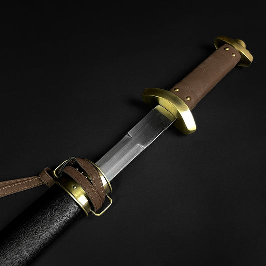 Knights Collection Godfrid the Battle-Born Viking Sword with leather grip and brass accents
