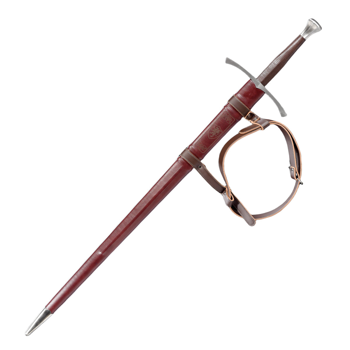 Knight's Collection Hand-Crafted Medieval Sword with leather grip and intricate design details