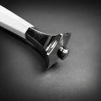 Close-up of the hilt of the Knights Collection White Knight medieval sword with polished details