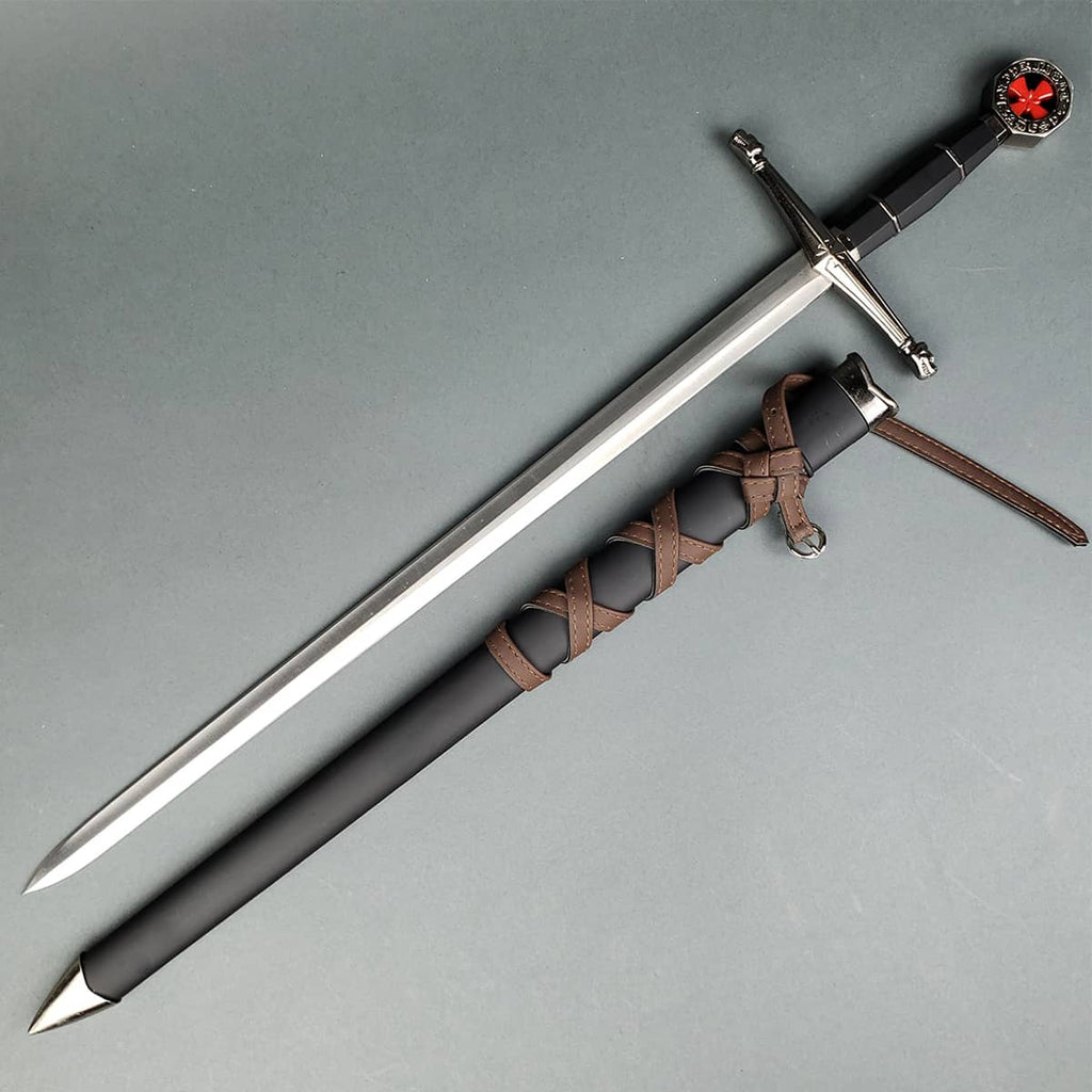 Knights Templar Medieval Sword Replica with detailed hilt and engraved blade from Knight's Collection