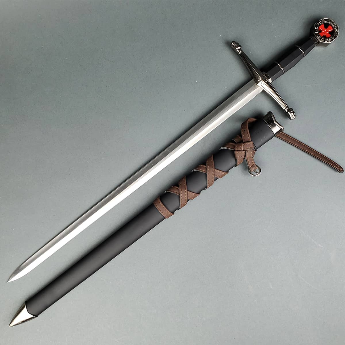 Knights Templar Medieval Sword Replica with detailed hilt and engraved blade from Knight's Collection