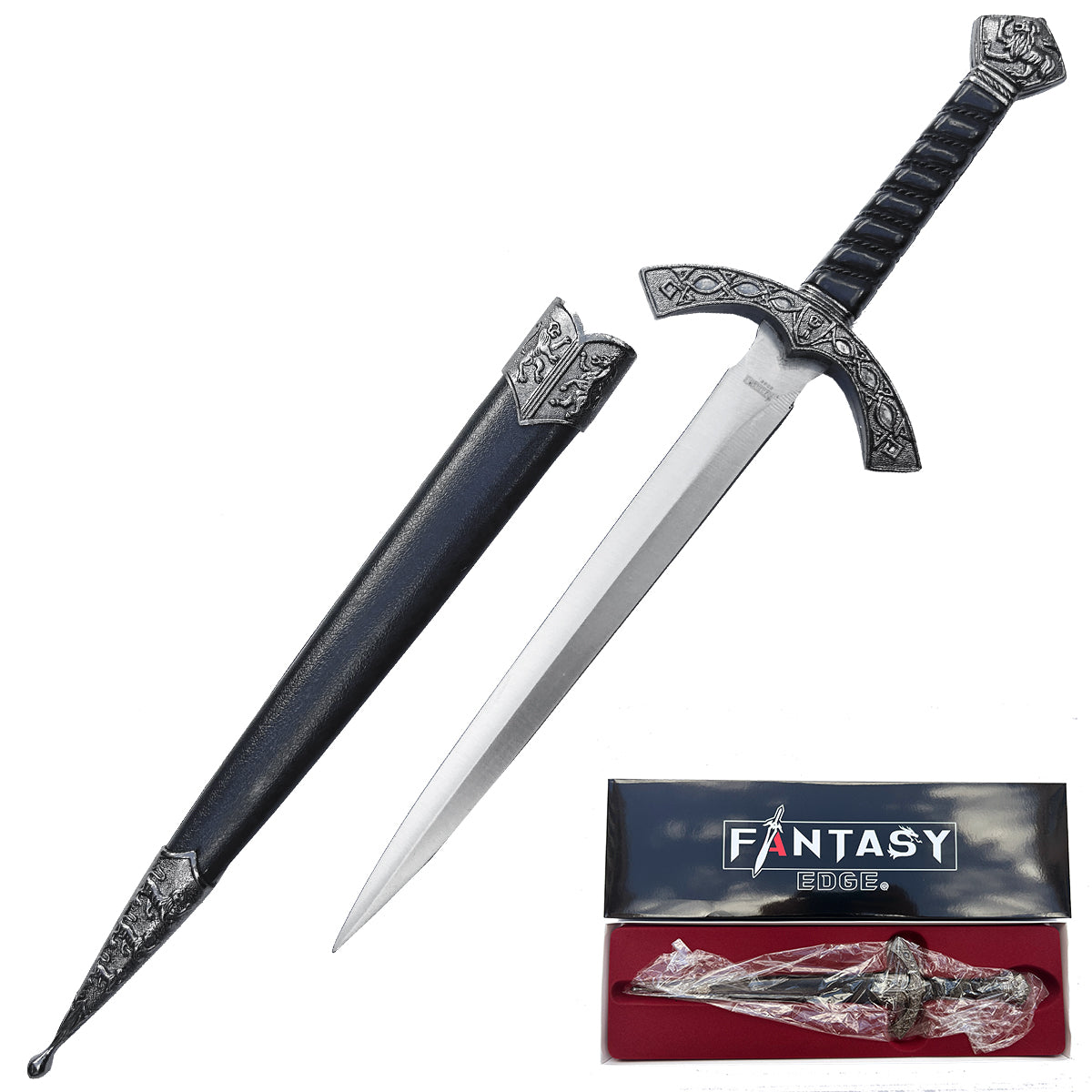 Lancelot Medieval Dagger with Detailed Handle and Sheath from Fantasy Edge Collection