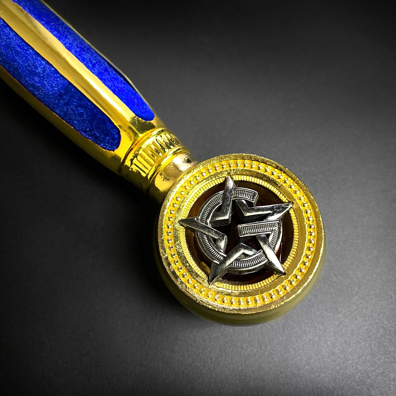 Knights Collection freemason decorative sword with blue enamel grip gold tone handle and star pommel