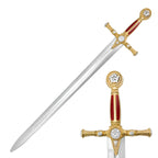 Masonic Red Foam Sword with ornate gold handle and silver blade for safe play and costume use
