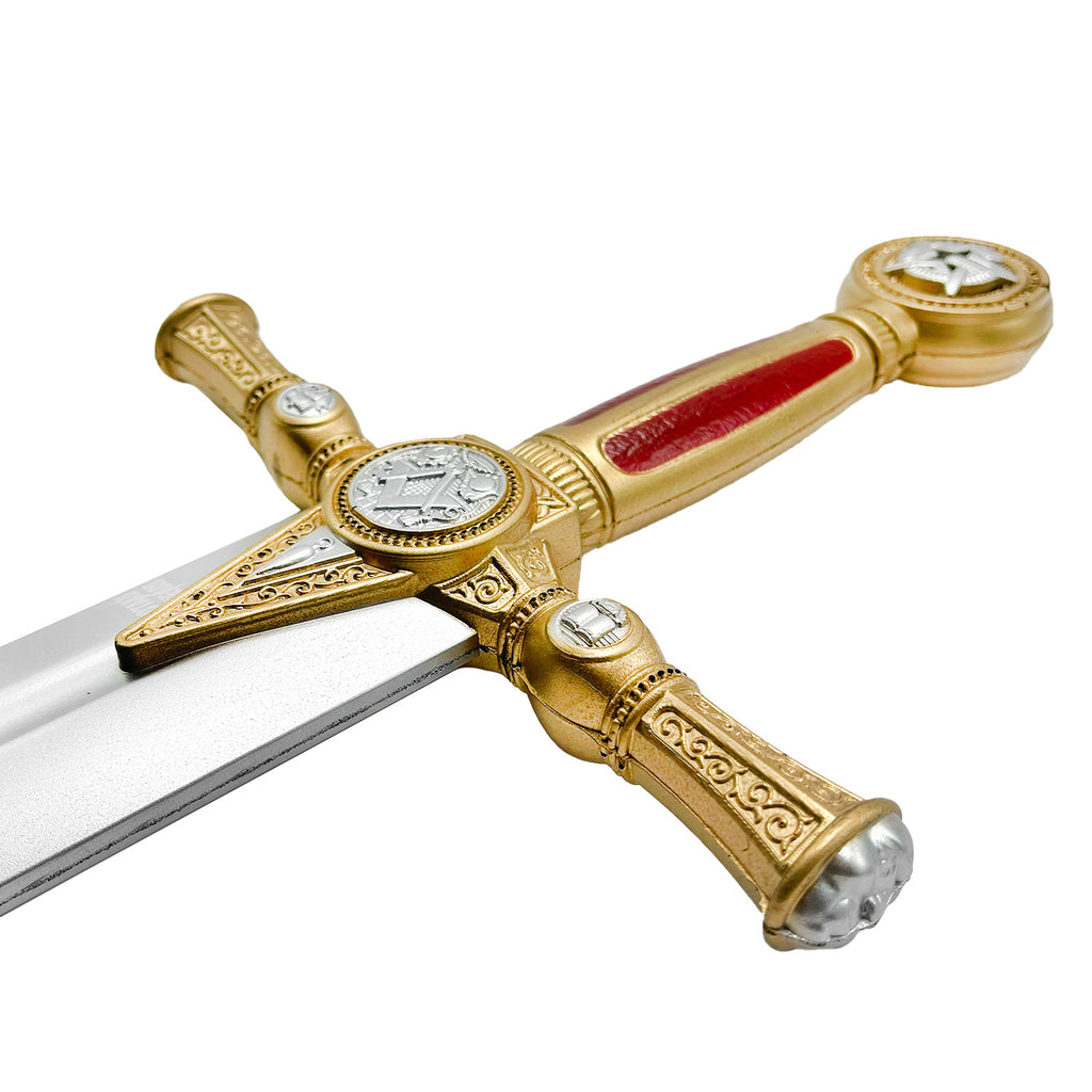 Masonic Red Foam Sword with detailed golden hilt and decorative designs for safe play