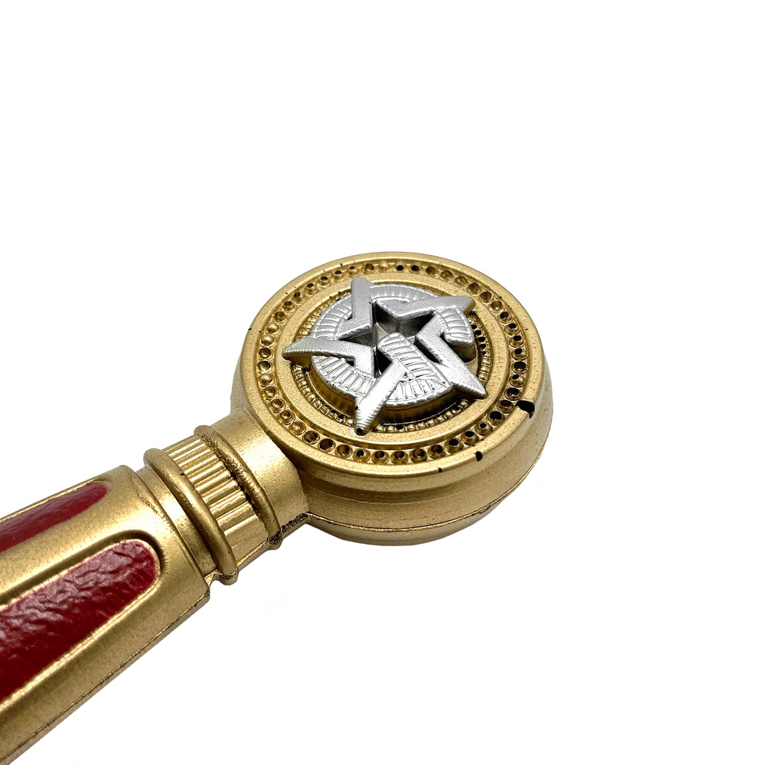Masonic Red Foam Sword with a detailed gold handle and star emblem for safe role-playing adventures