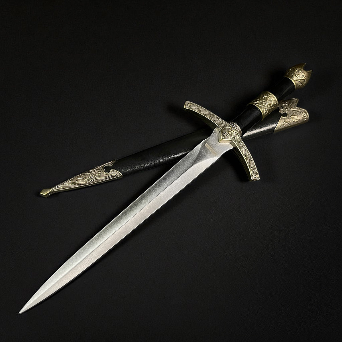 Medieval Dagger - Crown and Ornaments Handle with Intricate Detailing and Sheath