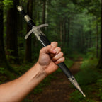Fantasy Edge Medieval Dagger - Crown and Ornaments Handle displayed in a forest setting