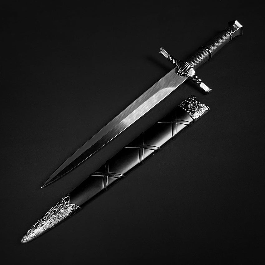 Medieval Dagger with Wolf Ornaments and Black Sheath for Collectors and Cosplay