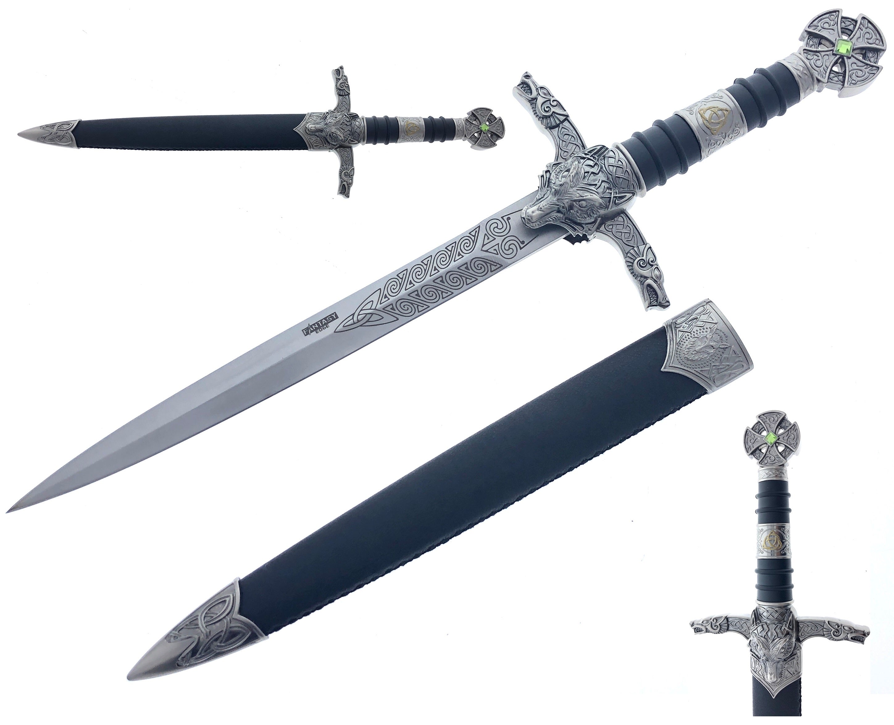 Fantasy Edge Medieval Knight Dagger with Intricate Designs and Decorative Sheath