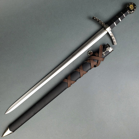 Polished Templar sword with leather scabbard and ornate crossguard by Knights Collection Knights Templar sword for sale