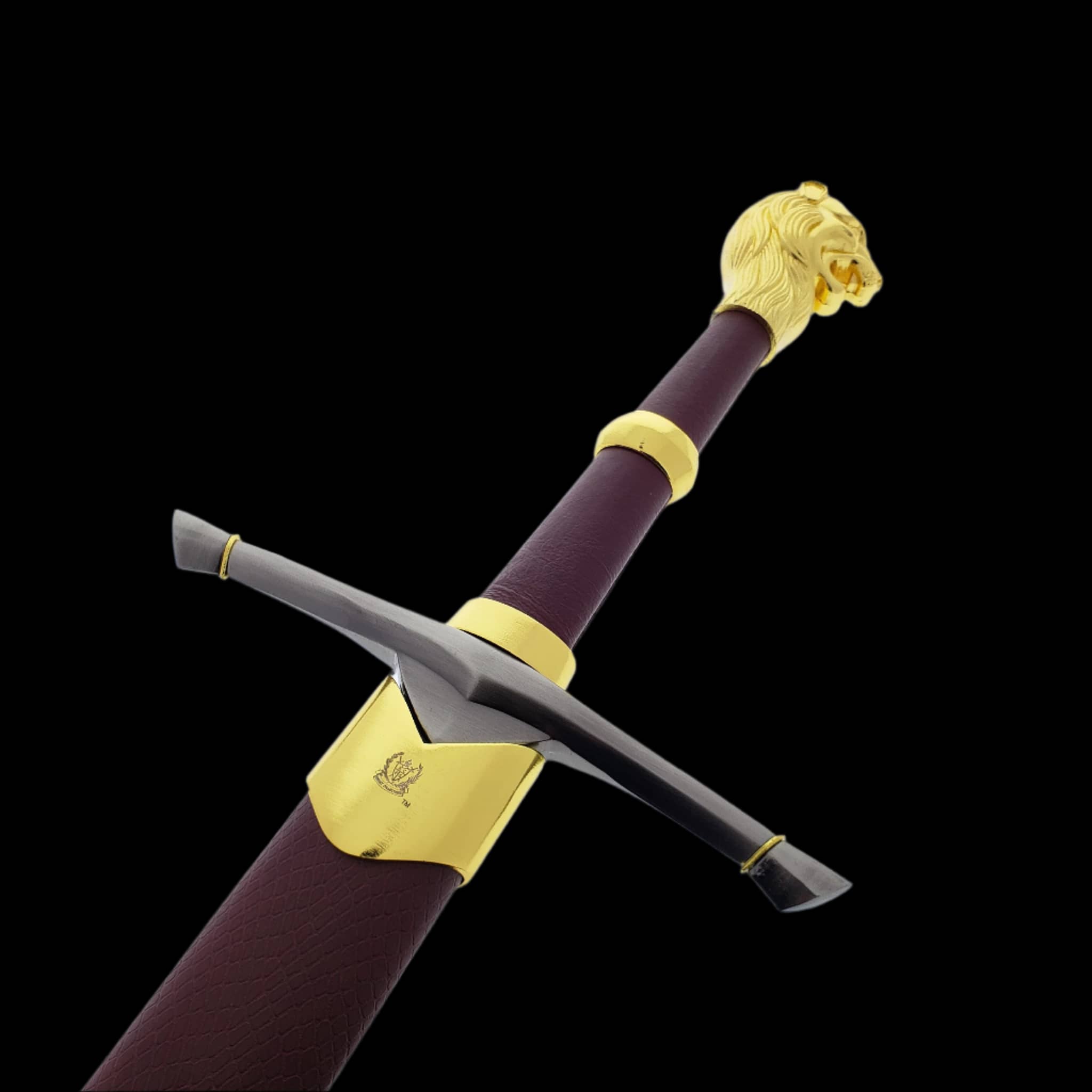 Knight Collections medieval one hand sword with golden lion head pommel and brown leather grip
