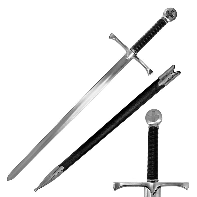 Knight's Collection One-Hand Medieval Sword with a polished blade and leather-wrapped handle