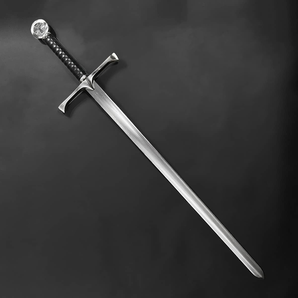Knights Collection One Hand Templar Sword polished steel double edged blade leather wrapped grip medieval crossguard